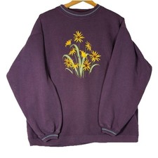 Retro 90s Fifth Season Purple Black-Eyed Susan Sweatshirt L, Grandma,Cottagecore