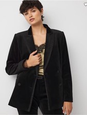 Women s White House Black Market Black Velvet Double-Breasted Blazer Size XL