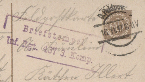 Ukraine 16 Nov 1917 field post card Germany D. Feldpost Inf. Rgt. 437 3. Komp.