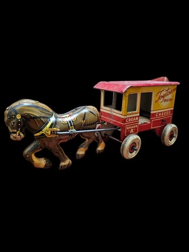 Marx Toytown Dairy Windup Toy Horse Drawn Carriage Toy