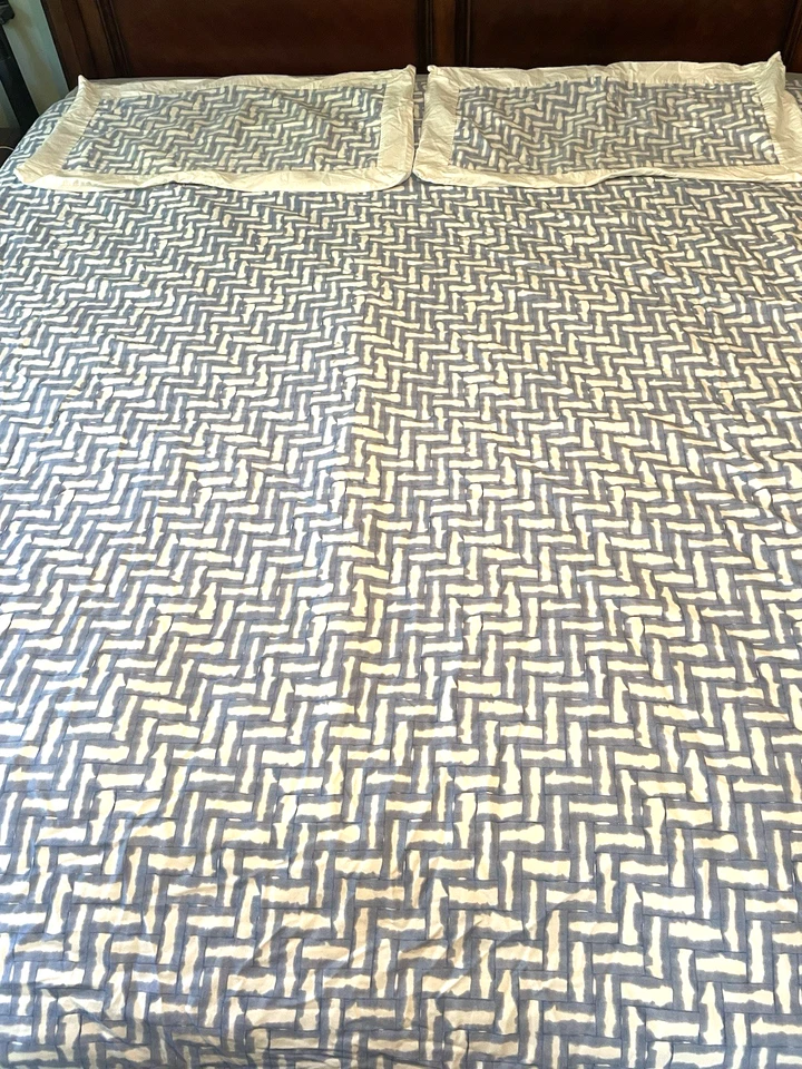 Juego de edredón Southern Tide KING 3 piezas playa costa algodón azul y blanco Foto 2 de 4