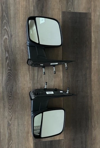 *GOOD* OEM Ford E Series Van Manual Pedestal Dual Glass Black Texture Mirrors 