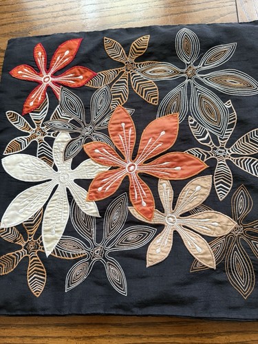 Pier 1 Imports. Floral Embroidered Textured Throw Pillow Cover. 18"x 18". - Picture 2 of 9