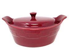 Longaberger Pottery Oval Casserole Covered Dish Paprika Woven Traditions Serving