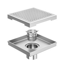 Neodrain 6-Inch Square Shower Drain with Removable Quadrato Pattern Grate,Brushe