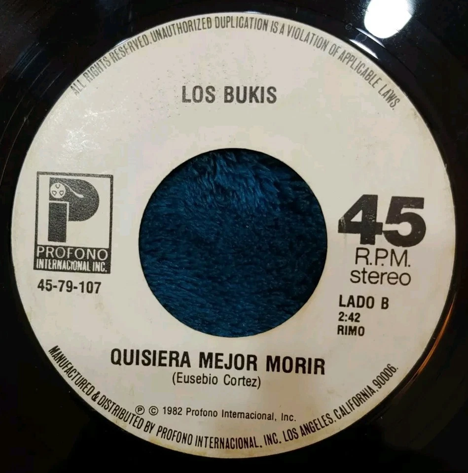 Los Bukis•Presiento Que Voy A Llorar•Quisiera Mejor..•1982Vinyl Record•45rpm - Image 3 of 4