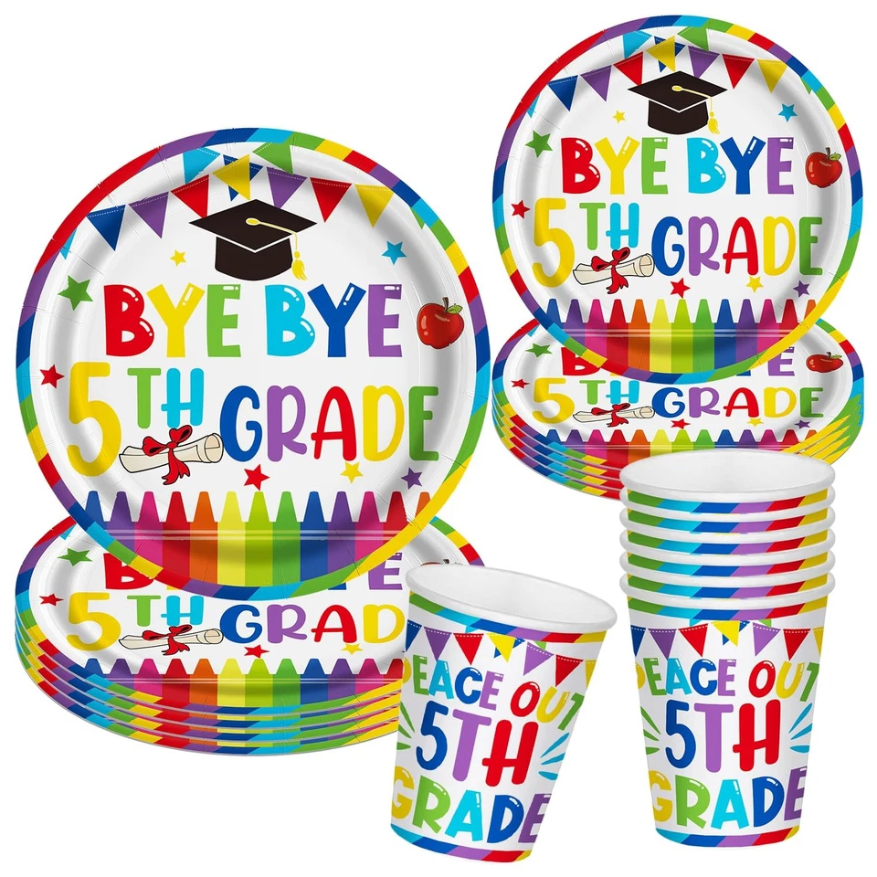 Juego de decoraciones de graduación de quinto grado platos pancarta tazas servilletas mantel 2025 Foto 3 de 4