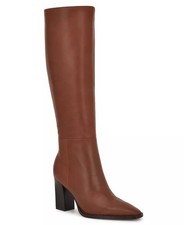 Nine West Zazz Tall Leather Boots 8.5M Square Toe New in Box Brown Leather