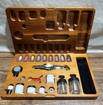 Aztek A7778 Ultimate Metal Airbrush Set Deluxe Large Walnut Case Vintage