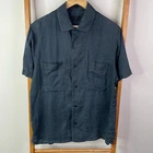COS Button Up Shirt Mens Medium Grey Hemp Short Sleeve Camp Collar