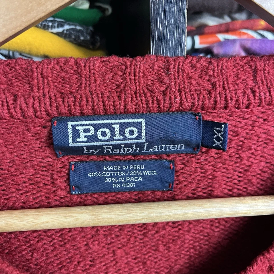 Suéter Vintage Polo Ralph Lauren Para Hombres 2XL Gamuza Codo Parche Lana Alpaca Años 90 Foto 2 de 4