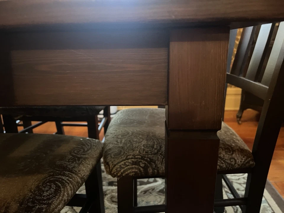 Large dark brown countertop Dining Room Table with 6 Matching Chairs - Image 4 of 4