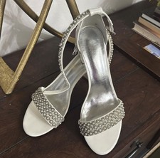 Block Heels Pearls Wedding Sandals Open Toe Ankle Strap Evening Shoes