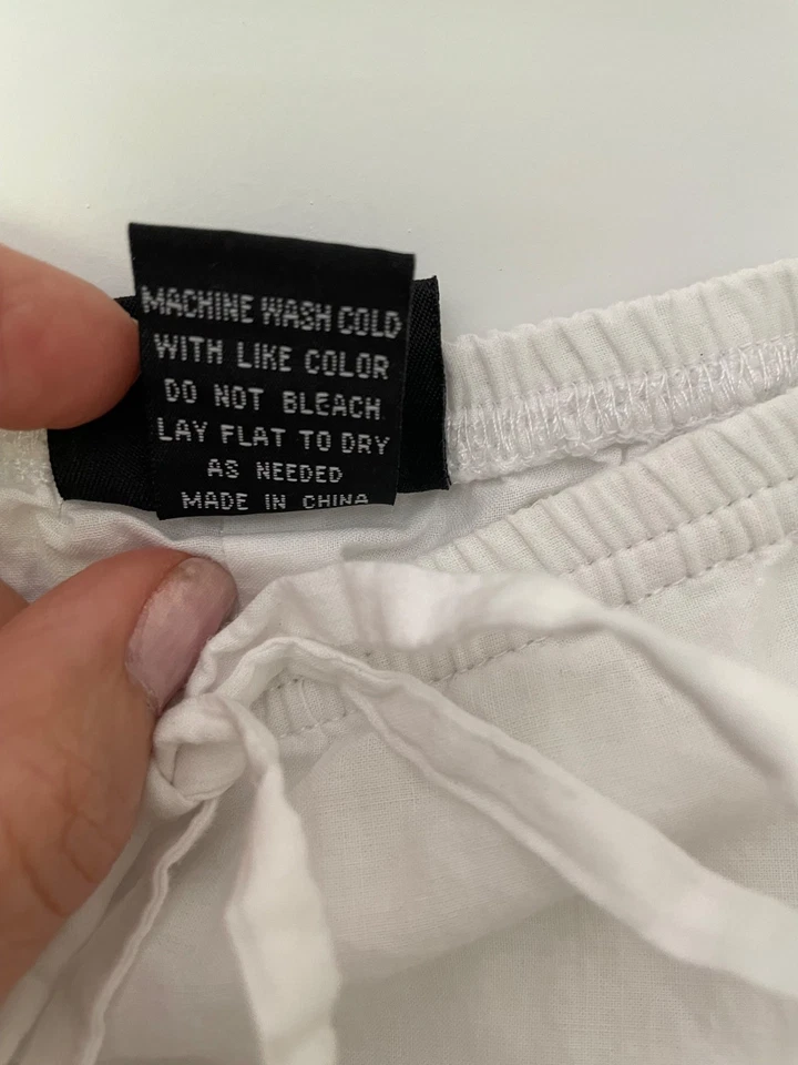 Womens White Embroidered Floral Cotton Skirt Elastic Waist & Tie Boho Hippie - Image 4 of 4