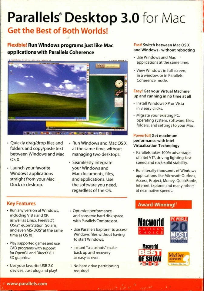 PARALLELS DESKTOP 3.0 For MAC - Run Windows On MAC - NEW in SEALED BOX - Image 2 of 2