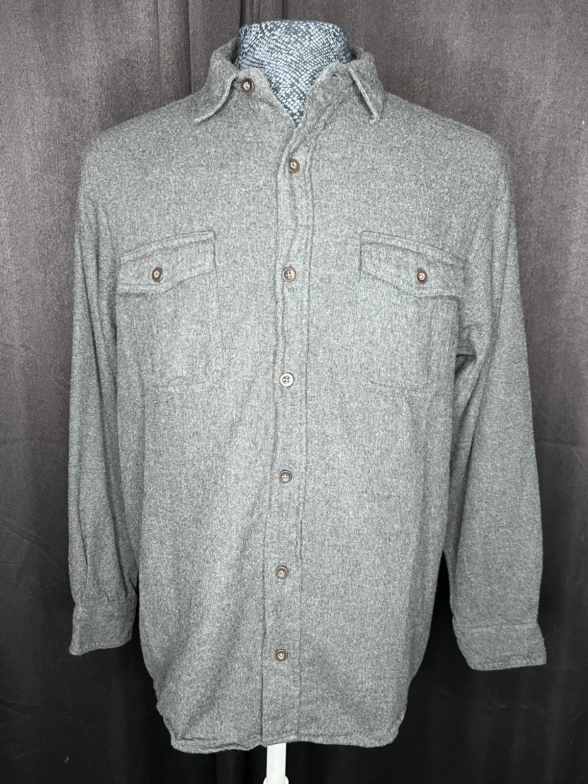 Red Head Shirt Mens Size L Gray Fleece Button Up Long Sleeve Outdoor Casual