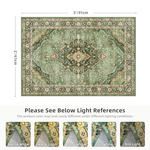 Green Area Rug Entryway Rugs for Bedroom Bathroom Kitchen - 2'x3' Border Green - Picture 2 of 6