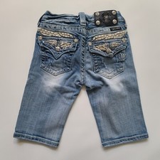 Miss Me Girls 10 Denim Bermuda Light Wash Distressed Blue Jean Shorts JK5330M7