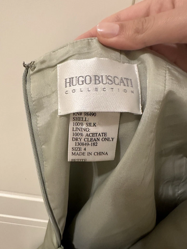 Hugo Buscati Colección Falda 100% Seda Vintage en Verde Salvia (Paquete Disponible) Foto 3 de 3