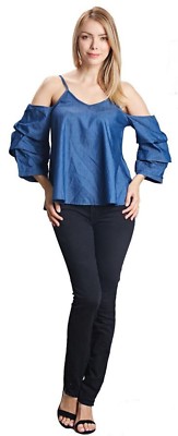 US Women's Sexy Summer Off Shoulder Tops Casual Party Shirt Cotton Denim Blouse