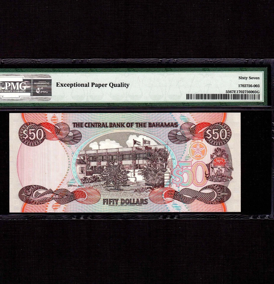 Bahamas 50 Dollars L.1974(1992) P-55a * PMG Superb Gem Unc 67 EPQ * Elizabeth * - Image 2 of 4