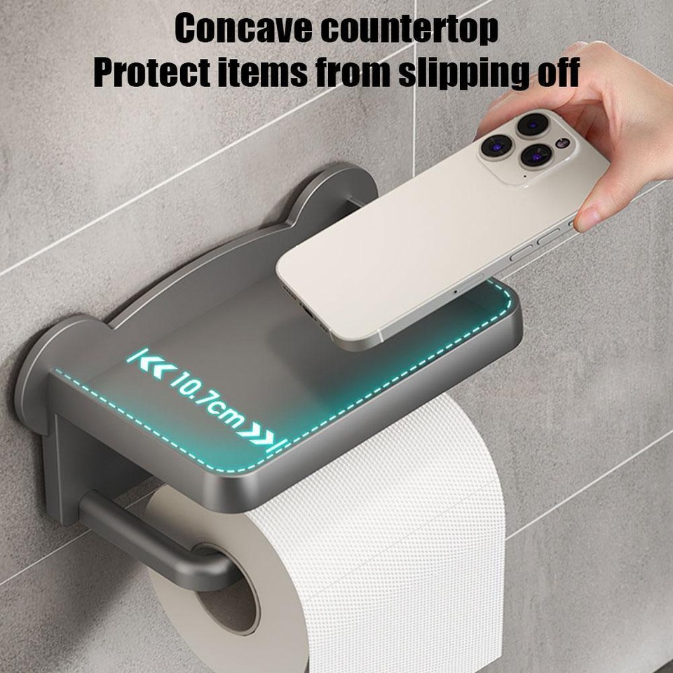 Bathroom Wall Mounted Toilet Roll Paper Holder Shelf Phone Stand