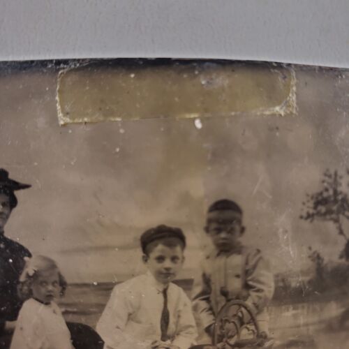 Family Riding Studio Boat Tintype c1870 Antique 1/6 Plate Photo Vintage Boy K438 - Picture 3 of 6