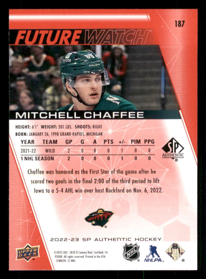 2022-23 SP Authentic Limited Red #187 Mitchell Chaffee FW - Image 2 of 2