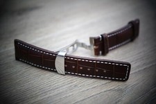 20mm Dark Brown Crocodile Leather Watch Strap Watch Band On Deployment Clasp