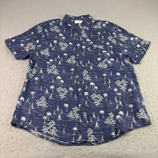Onia Linen Shirt Mens XL Blue Floral Sail Boat AOP Button Up Beach Camp