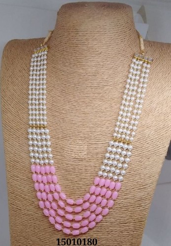 Pink and White Pearl Beads Rani haar 