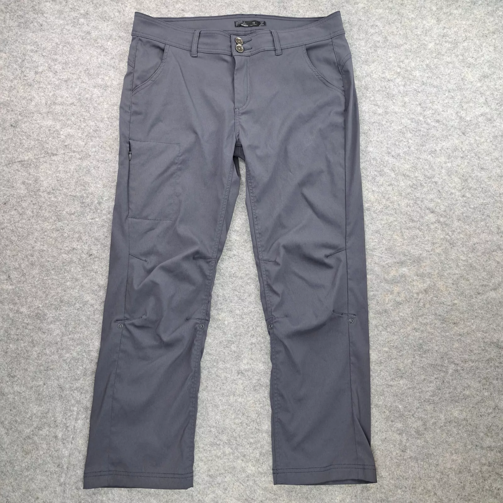 prana straight nylon stretch hiking roll up snap hem ankle pants