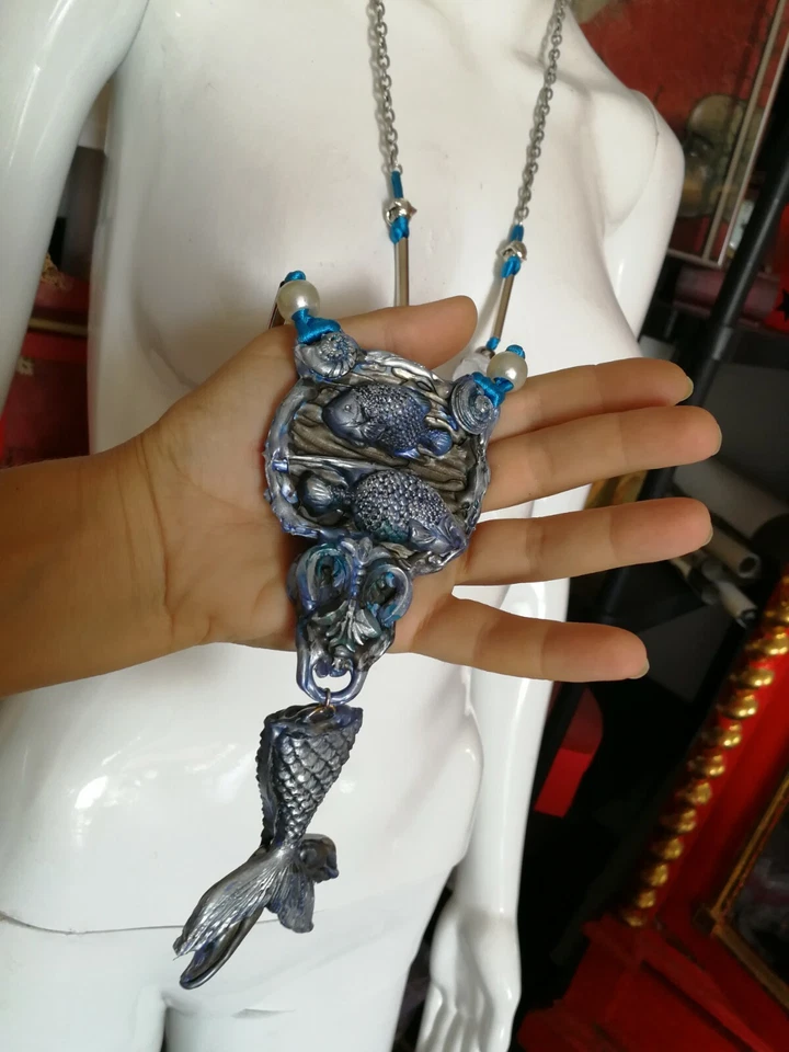 Collar Joyería Fina Hecho por Artista Joyería Art Deco Sirena Cola de Pez Sirena Babero Foto 3 de 4