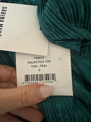 SABINA MUSAYEV Galactica Teal Green Foil Pleated Top Small NEW With Tags - Picture 3 of 3