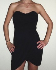 Womens Medium Free People Pleated Black Sweetheart Strapless Asymmetrical Dress