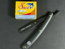 Rebel Barber Black Straight Edge Barber shaving Razor+100 Shark Blades