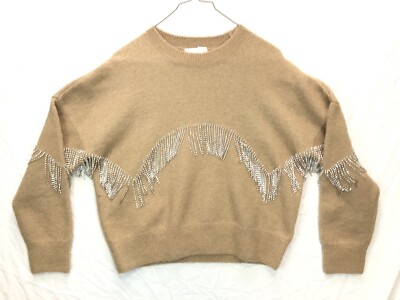 Paris Atelier & other Stories Camel Sweater Rhinestone Fringe Cowgirl Women's M