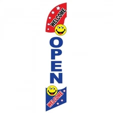 OPEN SMILEY Banner Flag Only Windless Feather 2.5 wide Swooper WELCOME