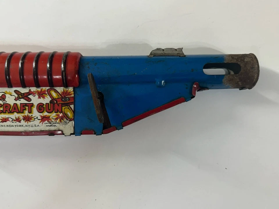 Vintage 1950s Louis Marx Tin Litho Anti-Aircraft Gun with Stand - USA Beautiful - Image 4 of 4