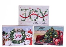 LED Lighted 3 Wooden Block Plaques Auto Timer Red Truck Joy Snowman Christmas