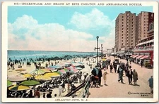 Boardwalk Beach Ritz-Carlton Ambassador Hotel Atlantic City New Jersey Postcard