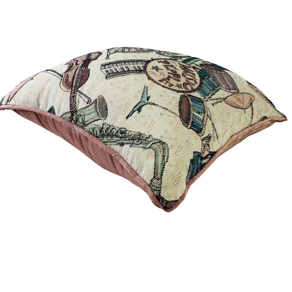 Music People Decorative Tapestry Throw Pillow Needlepoint Violin Horn Piano Drum - Image 3 of 4