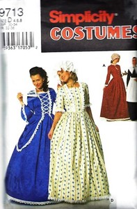 Vintage Simplicity 9713 Puritan,  18th Cent. Costume Sewing Pattern. SzD-4-6-8