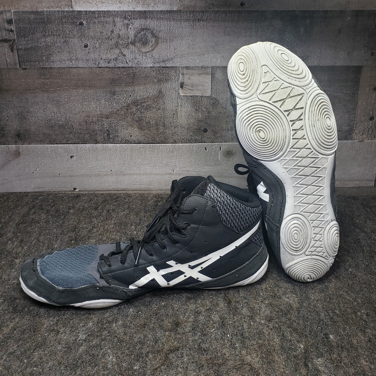 Size 13 Asics Snapdown 3 Wrestling Shoes Black Gray White 