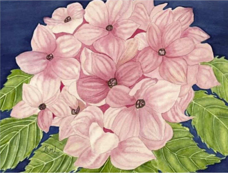 PAINTING WATERCOLOR 11X14 AND WHITE MAT 16X20 FLOWER HYDRANGEA GREEN ORIGINAL