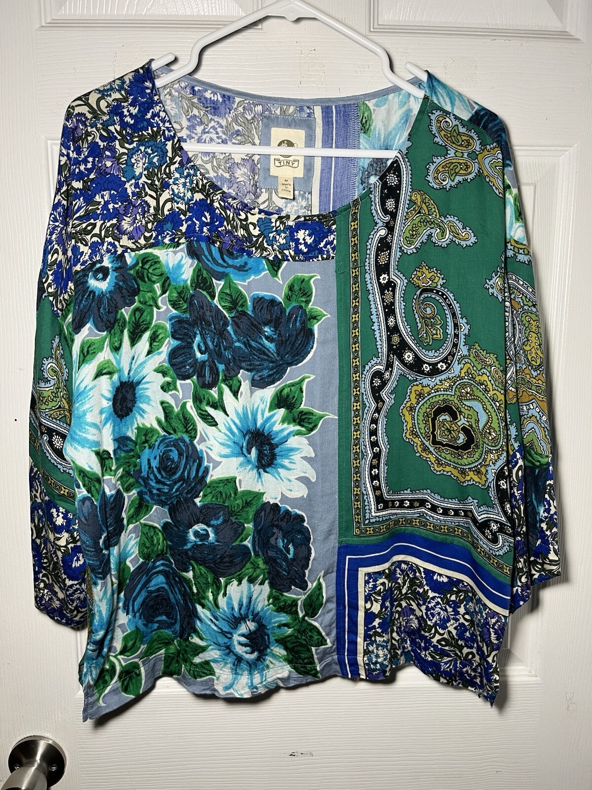 ANTHROPOLOGIE Tiny Green Patchwork 3/4 Sleeve Top… - image 2