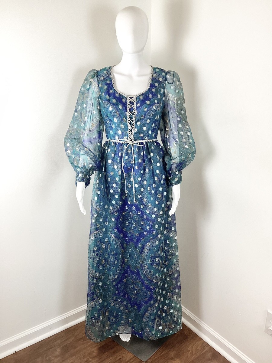 Vintage 60s/70s Metallic Renaissance Fairy Maxi Dress By Kati By 