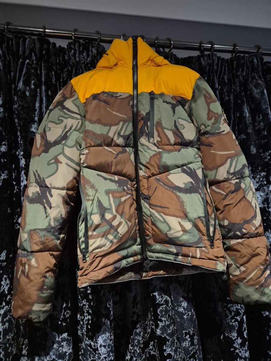 SUPERDRY Expedition Coat Jacket-Yellow Camoflauge Men’s Size SMALL