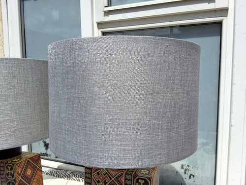 PAIR CERAMIC TABLE LAMPS MOROCCAN MOTIF with LARGE ROUND LAMPSHADES - Picture 11 of 20