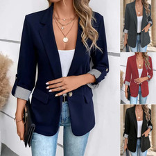Women's One button Suit Jacket Casual Lapel Inner lining Coat Long Sleeve Blazer